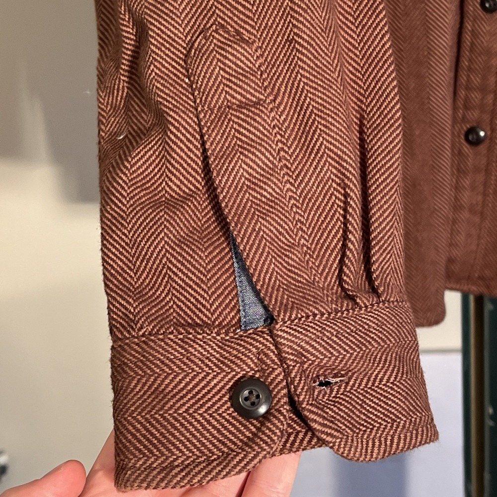 Land's End Thick Brown Herringbone Flannel Shirt Mens Size XXL - Picture 5 of 8